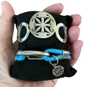 GIFT BOXED NEW Rustic Cuff Set of Two Bracelets Leather and Stainless